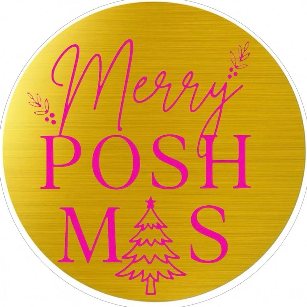 Merry Poshmas Stickers – 2” Round Labels, 3 Colors Available, Pack of 100